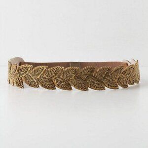 ANTHROPOLOGIE Sylvan Beaded Stretch Belt Gold Tan